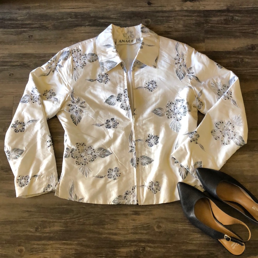 Anage 100% Silk Winter White Jacket size XS